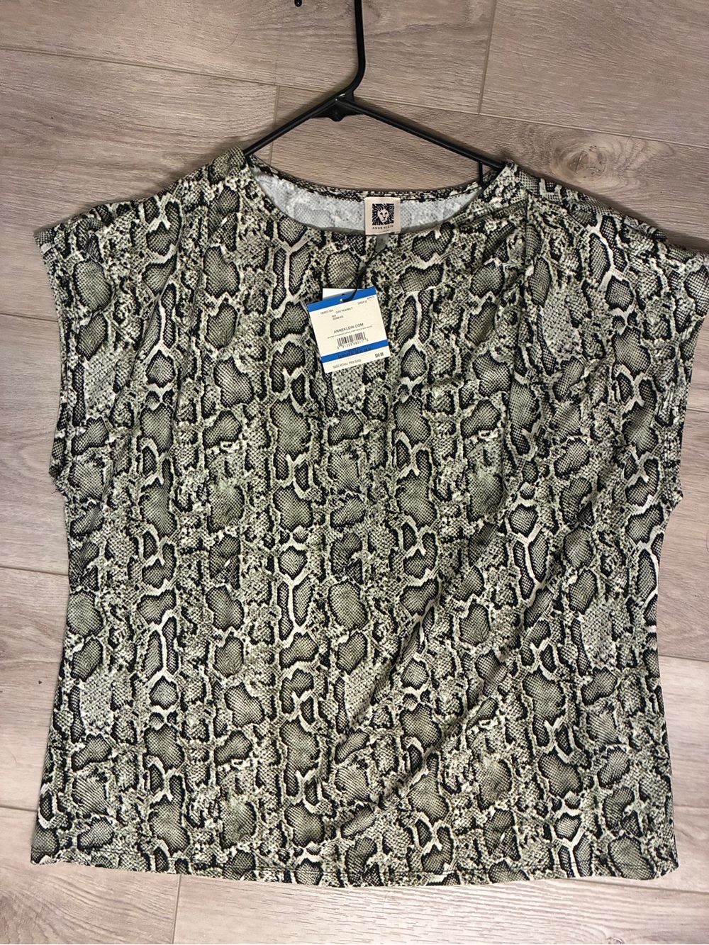 Anne Klein Olive and Black Snake-Print Cap Sleeve Top